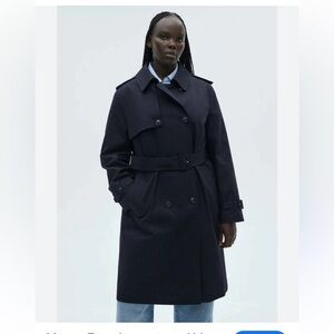 Mango MNG navy blue double-breasted water-repellent trench coat with a belt 2XL